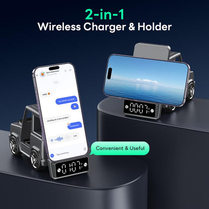 6-In-1 Wireless Charger Station with Bluetooth Speaker & Alarm Clock – Stylish Home Décor & Functional Tech