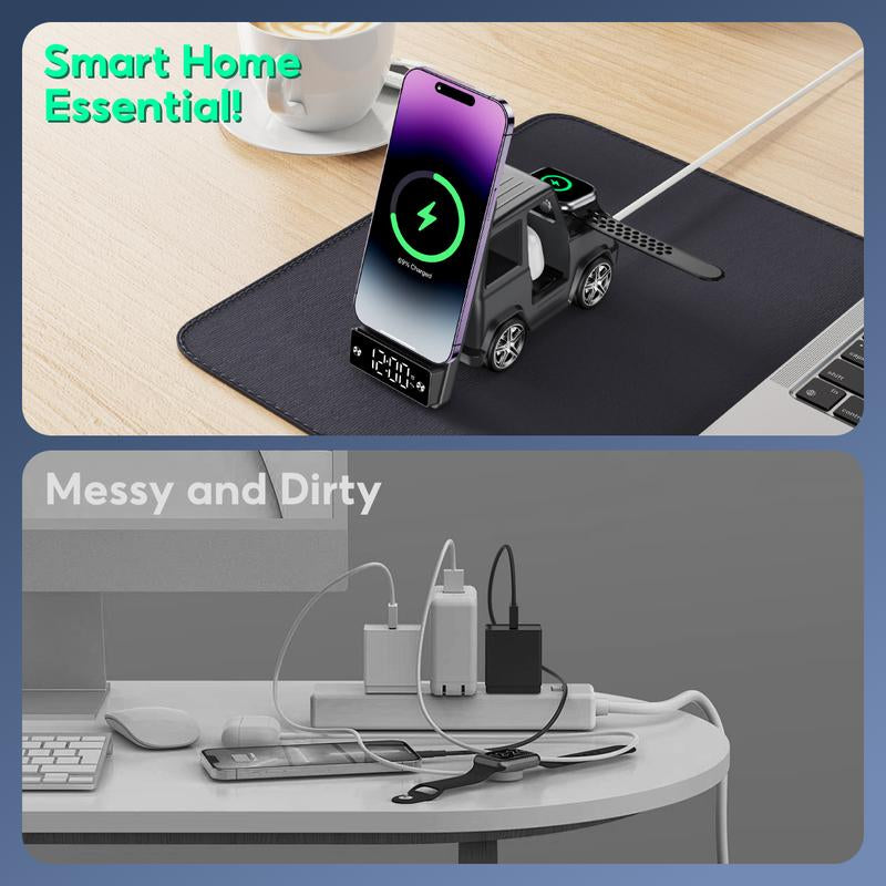 6-In-1 Wireless Charger Station with Bluetooth Speaker & Alarm Clock – Stylish Home Décor & Functional Tech